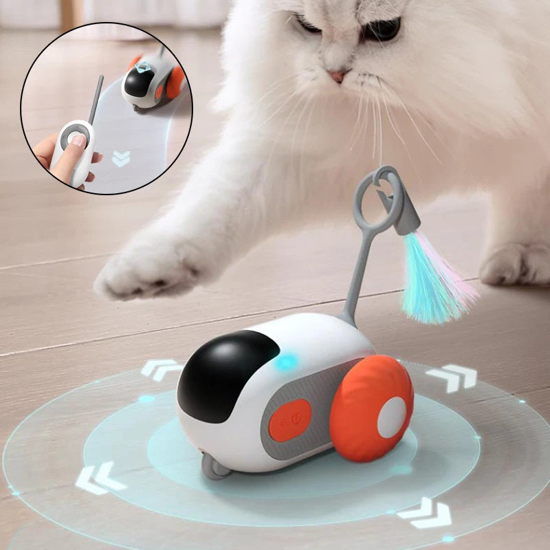 Remote Control Interactive Cat Car Toy – USB Rechargeable Smart Self-Moving Chasing Toy with Obstacle Avoidance