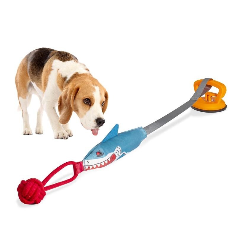 PROKEl Shark Shaped Pet Toy – Interactive Rope Ball with Suction Cup, Chew & Squeaky Training Toy for Dogs & Cats