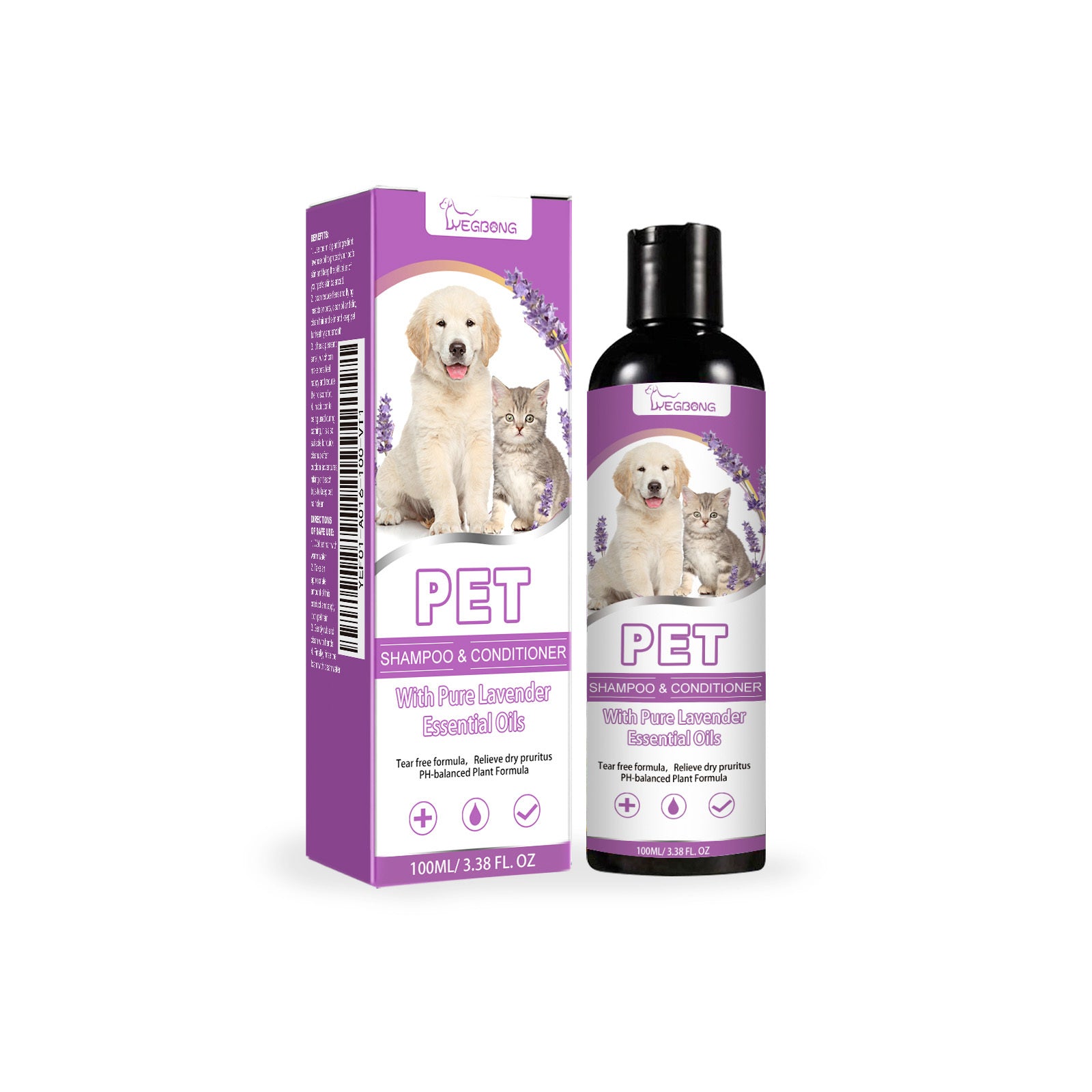Pet Shampoo with Lavender Oil – Gentle Hair & Skin Care for Dogs & Cats, Flea-Reducing, Cleansing & Deodorizing Wash