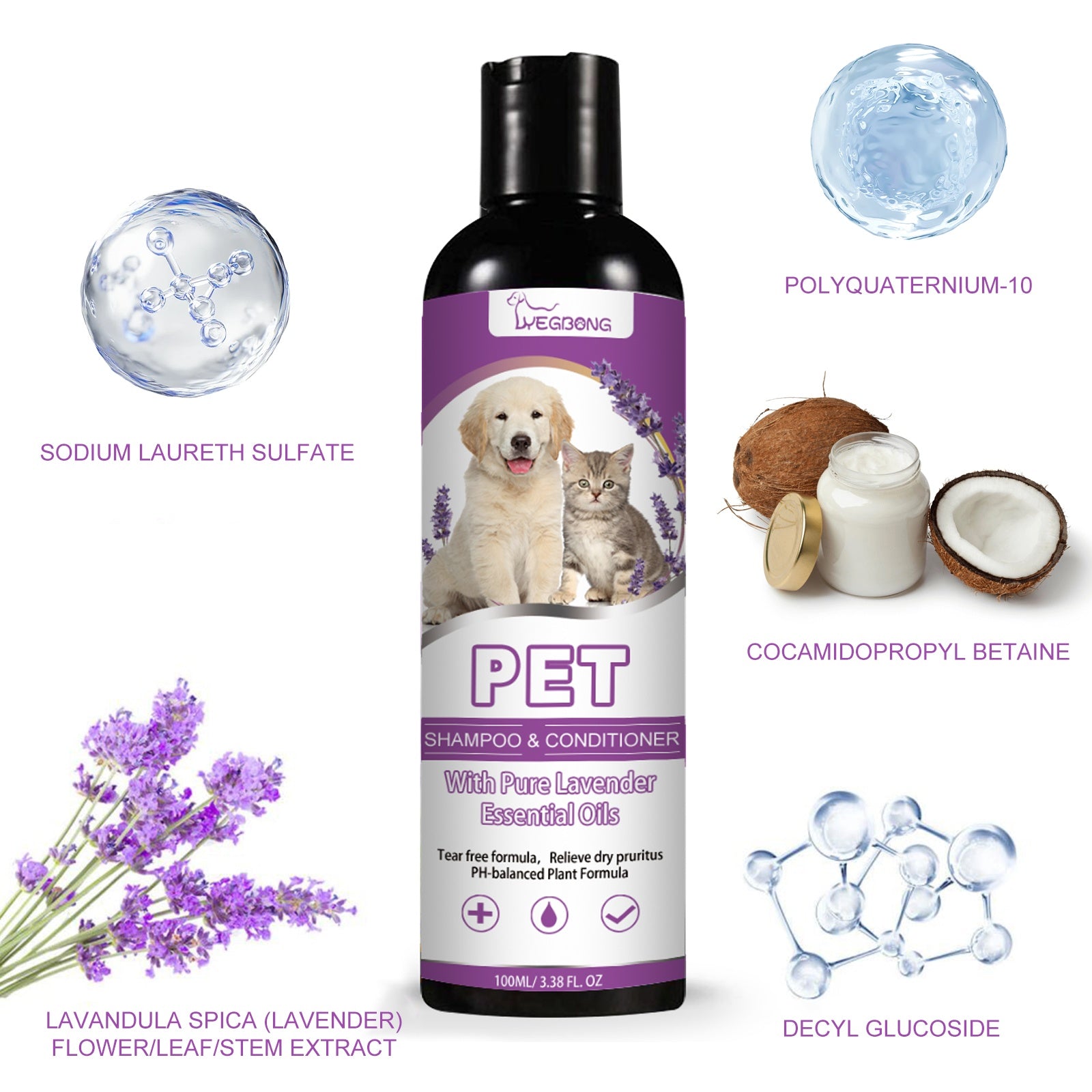 Pet Shampoo with Lavender Oil – Gentle Hair & Skin Care for Dogs & Cats, Flea-Reducing, Cleansing & Deodorizing Wash